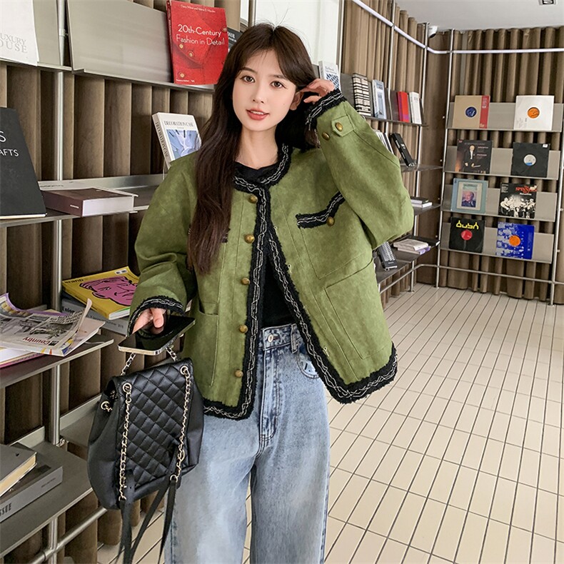 气质感绿色小香风短外套女春秋2025新款超火好看高级小众夹克上衣图片