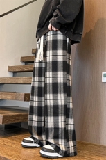 8XL-M特大码休闲裤男加肥加大码格子裤阔腿裤K917p68控88，男装休闲裤，电商D206-1