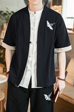 风外套五分袖男唐装盘扣开衫道袍和服宽松夹克茶服 M130 P35图片