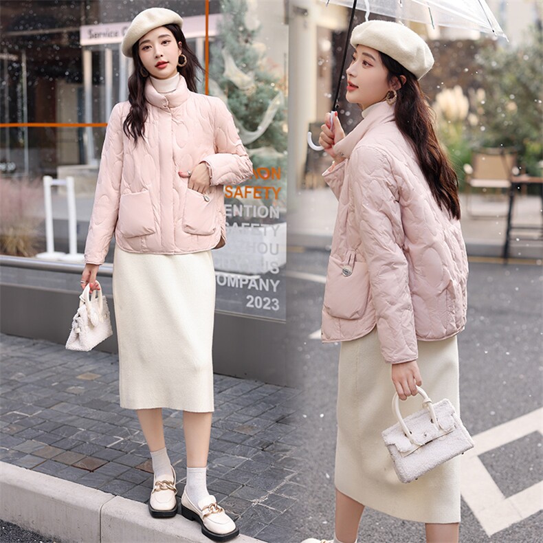 现货新款2023年冬季90白鸭绒气质立领短款小个子，女装羽绒服，笃写