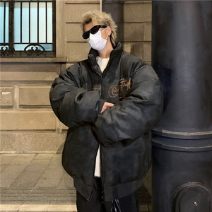 做旧面包服棉衣男冬季潮刺绣加厚宽松情侣棉服皮衣外套TT8030 P90图片