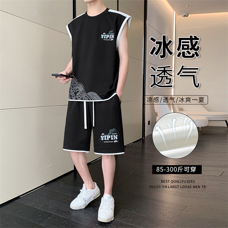 无袖背心男短袖T恤套装大码五分短裤两件套217-2-TZ07-特P50,男装T恤,星座217-2