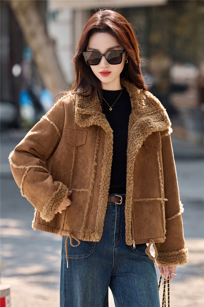 羊羔毛外套女2025冬新款绝美巨好看的休闲小香风韩系短款皮毛一体,女装羊羔毛/颗粒绒,依如秀(原杭风阁)