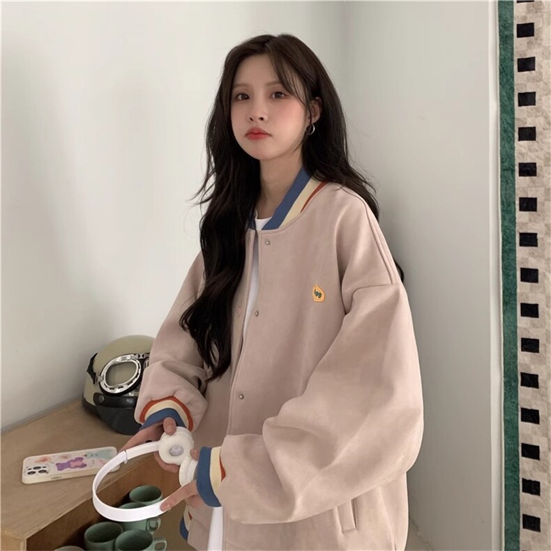 F2479-P55皮粉色麂皮绒外套学院风学生情侣棒球服上衣,女装短外套,星座617A-2