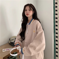 F2479-P55皮粉色麂皮绒外套学院风学生情侣棒球服上衣，女装短外套，星座617A-2
