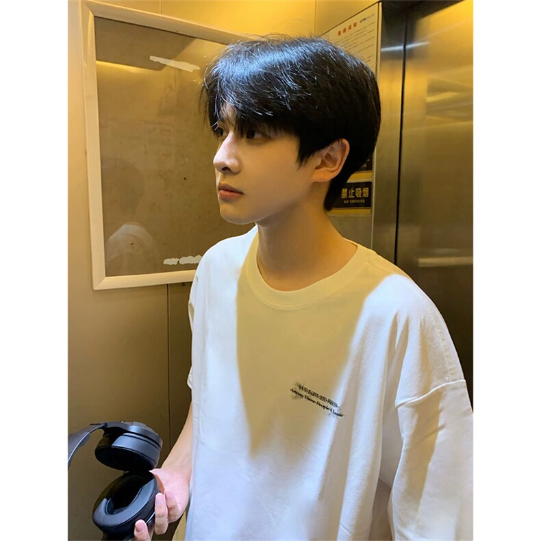 抖音得物供货210克现货宽松纯棉美式潮牌印花落肩袖纯棉T恤AT2171,男装T恤,电商A443