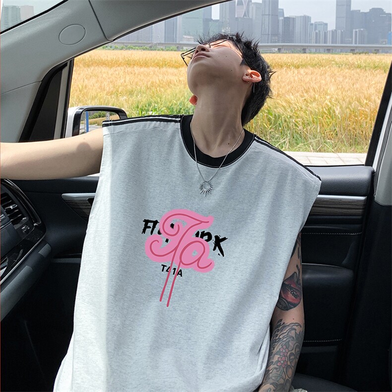 量大优供视频直播高品质重磅260克双纱纯棉印花背心无袖T恤DB296，男装背心/马甲，电商A486