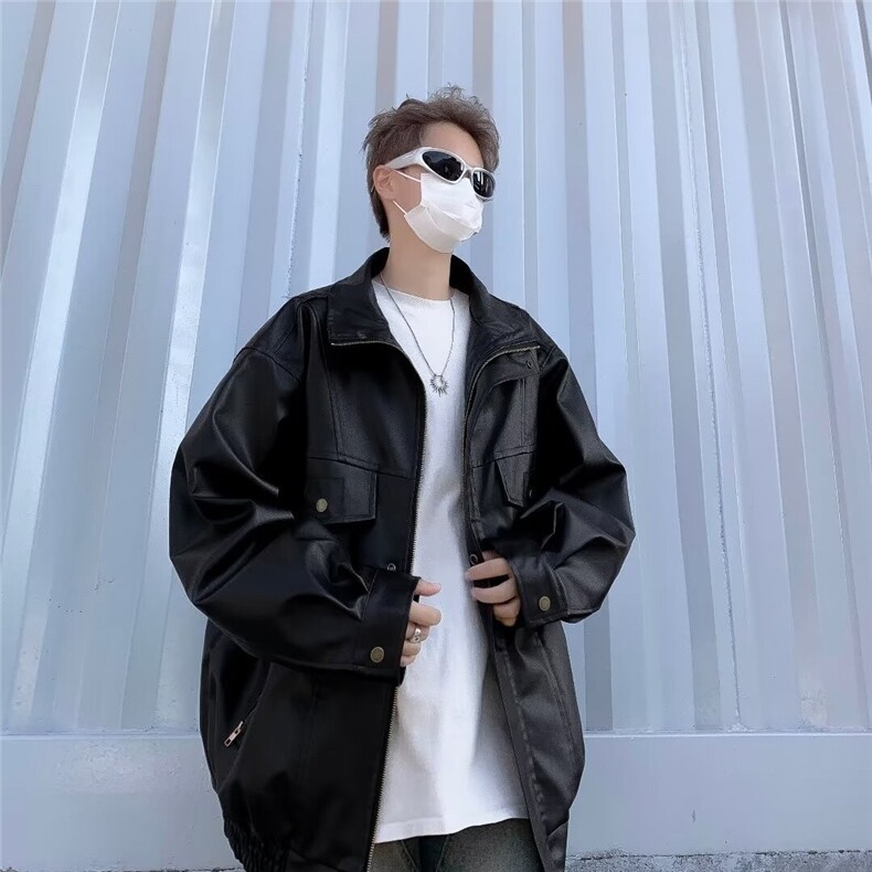 复古机车软皮衣外套男美式仿短款秋冬季飞行员夹克 W247图片