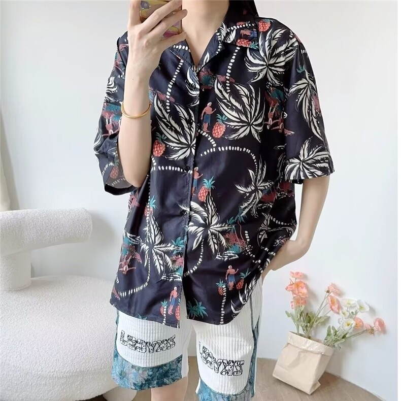 风半袖男女花衬衫水墨画山水系海边户外情侣衬衣外套男CS2547,男装T恤,星座208-5