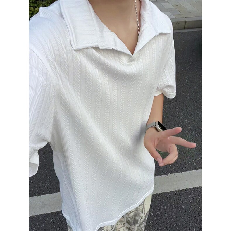 白色麦穗纹肌理感polo衫男款夏季高级感冰丝短袖T3687-特价P25,男装T恤,电商A007