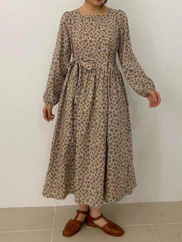 棉质花连衣裙，腰带可拆，宽松款，女装连衣裙，LUCY