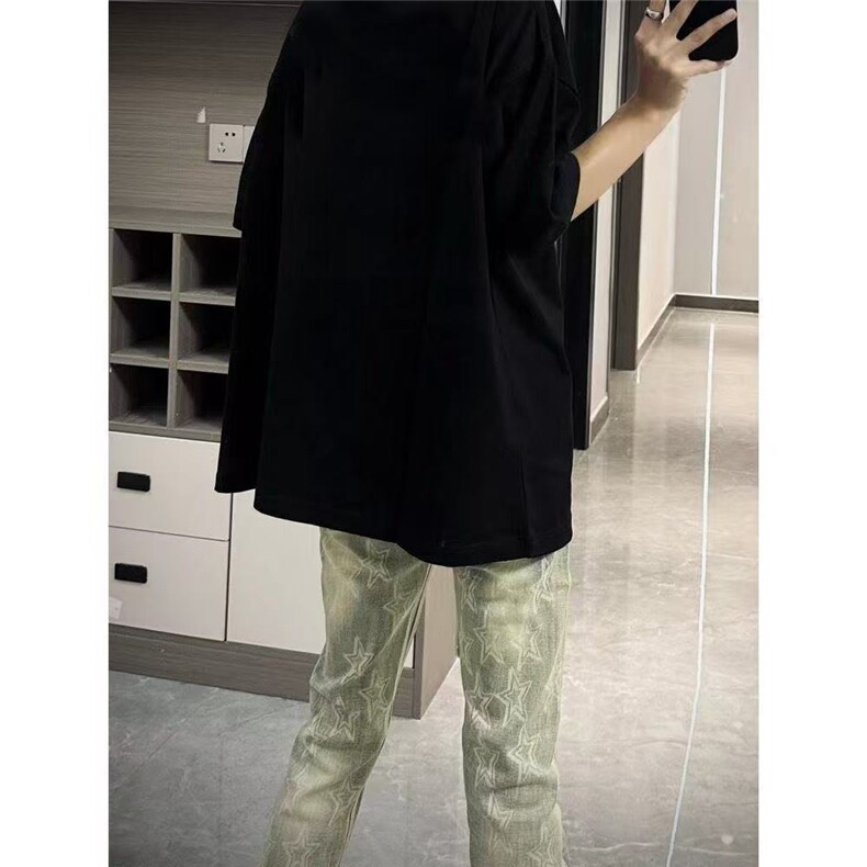 1506-1/K50061/P49复古五角星印花牛仔裤男修身直筒个性做旧破洞,男装牛仔裤,星座1506-1