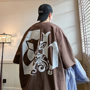 抖音供货、200克现货纯棉印花宽松版型短袖T恤 D223A-T23119-P25图片