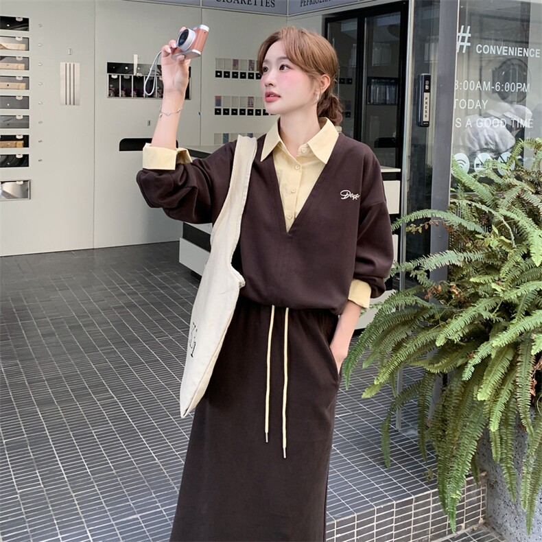 新品运动休闲套装上衣假两件+包裙5591-P175-K288,女装套装/套裙,2C275