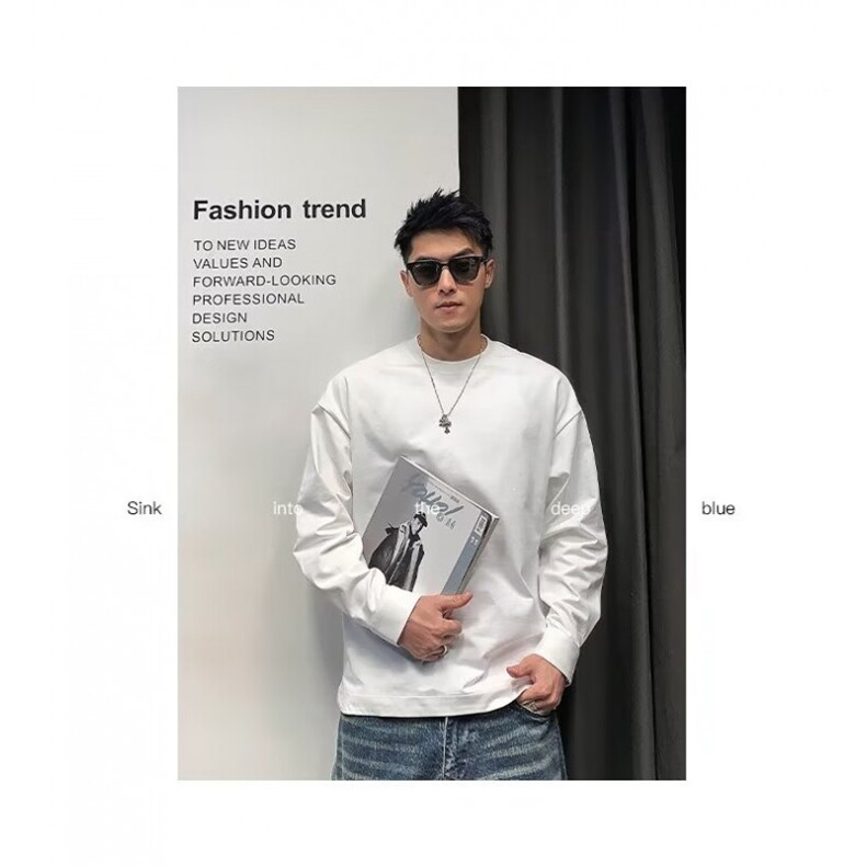 开衩纽扣袖口卫衣宽松内搭男上衣服设计感长袖圆领t恤LT1133-P35,男装T恤,星座1008