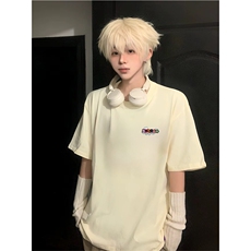 抖音得物供货210克现货宽松纯棉美式潮牌印花落肩袖纯棉T恤AT2164，男装T恤，电商A443