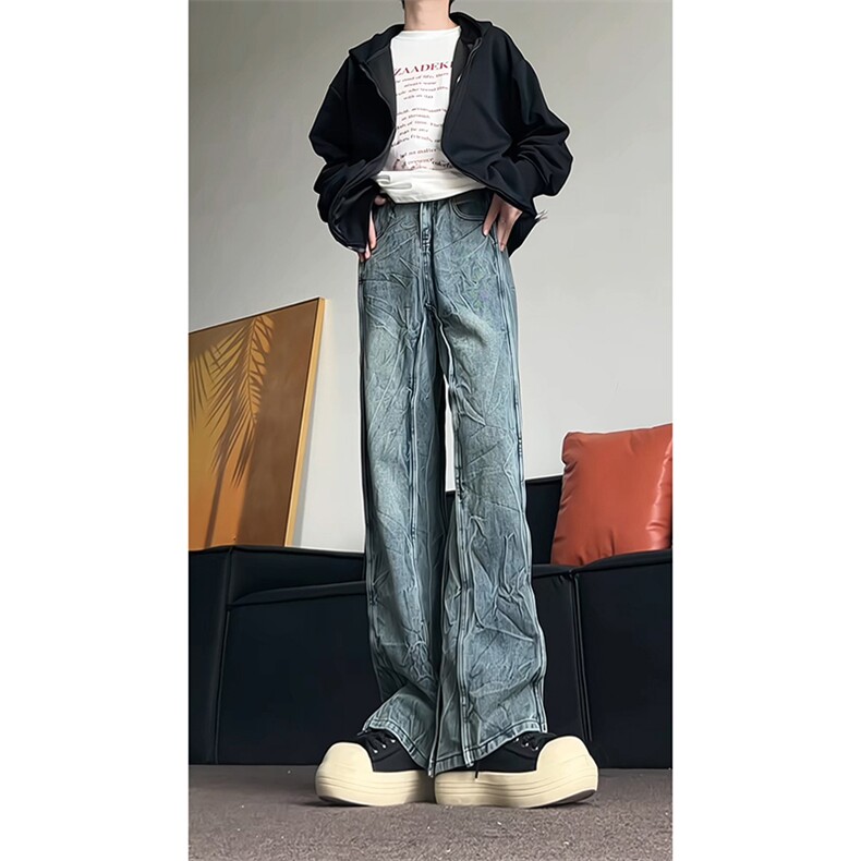 纹理宽松直筒牛仔裤男长裤KD645-P60图片