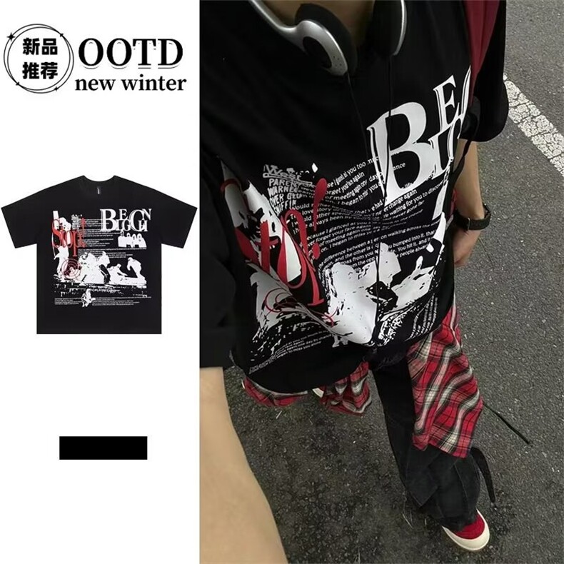 网络图现货！新款印花短袖T恤高街款RBT7070-P45,男装T恤,星座1005-6