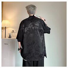 新中式潮复古暗龙纹盘扣风禅意衬衫夏季外套衬衣上衣CS550，男装衬衫，星座601-2