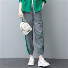 时尚拼接撞色休闲裤女宽松显瘦运动卫裤，女装休闲裤，依恋蒂丝