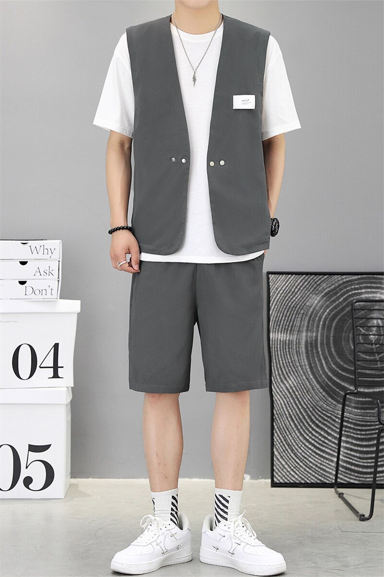 2025夏季新款马甲百搭宽松开衫潮流短裤套装男帅气-套装1013-P50,男装休闲套装,星座1105