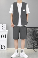 2025夏季新款马甲百搭宽松开衫潮流短裤套装男帅气-套装1013-P50，男装休闲套装，星座1105