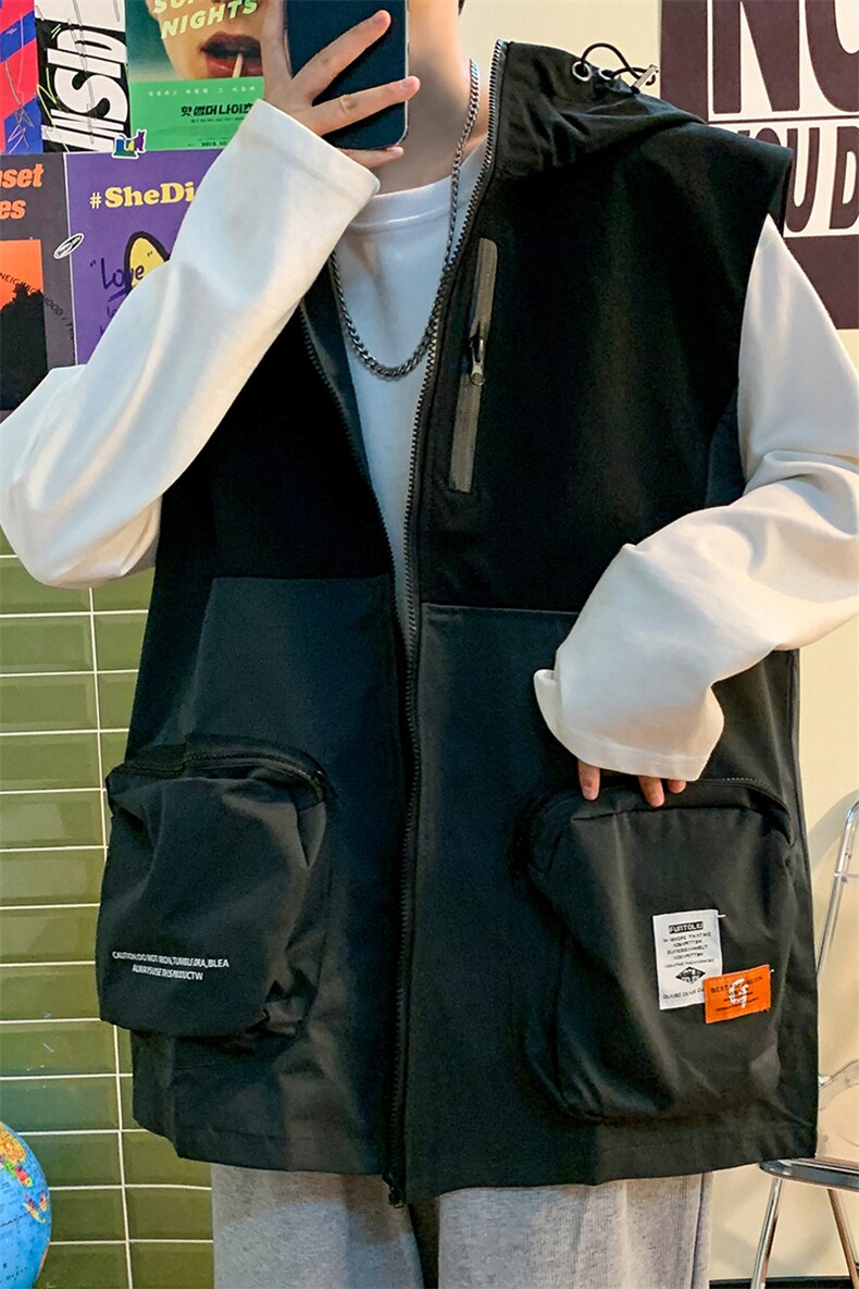 7XL~M2021秋季新款港风文艺男连帽机能工装马甲无袖背心大码控88,男装背心/马甲,钱塘717(原712)