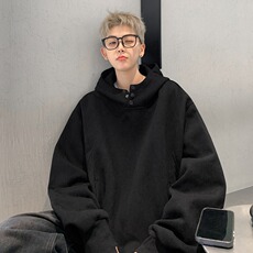 重磅连帽纽扣装饰卫衣男女春秋款复古纯色上衣长袖外套W13Y/P50，女装短外套，星座506