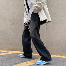 高街牛仔裤男韩版潮流拼接条纹帅直筒2024冬季ins长裤RK1282-P42，男装牛仔裤，星座412-3