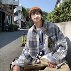 23毛呢格子衬衫外套男宽松韩潮流港风加厚长袖衬衣DJ6118P55，男装衬衫，电商B413-1