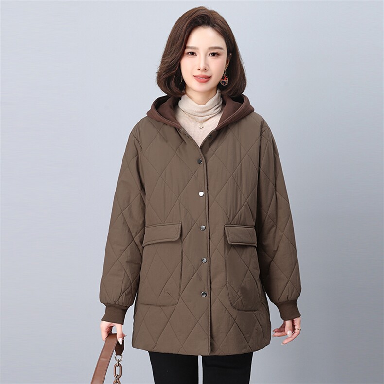 2024冬季新款潮中长款连帽夹棉菱格外套棉衣棉服女韩版休闲,女装棉衣/棉服,悦见她