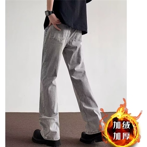 美式灰色直筒加绒男潮牌cIeanfit水洗复古长裤子K7055-1#P45网图图片