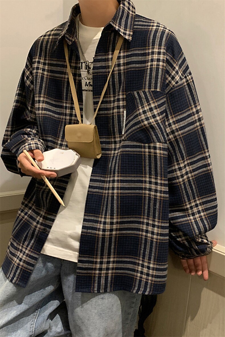 大货 格子衬衫男士长袖外套休闲衬衣港风 CS716P45控58图片
