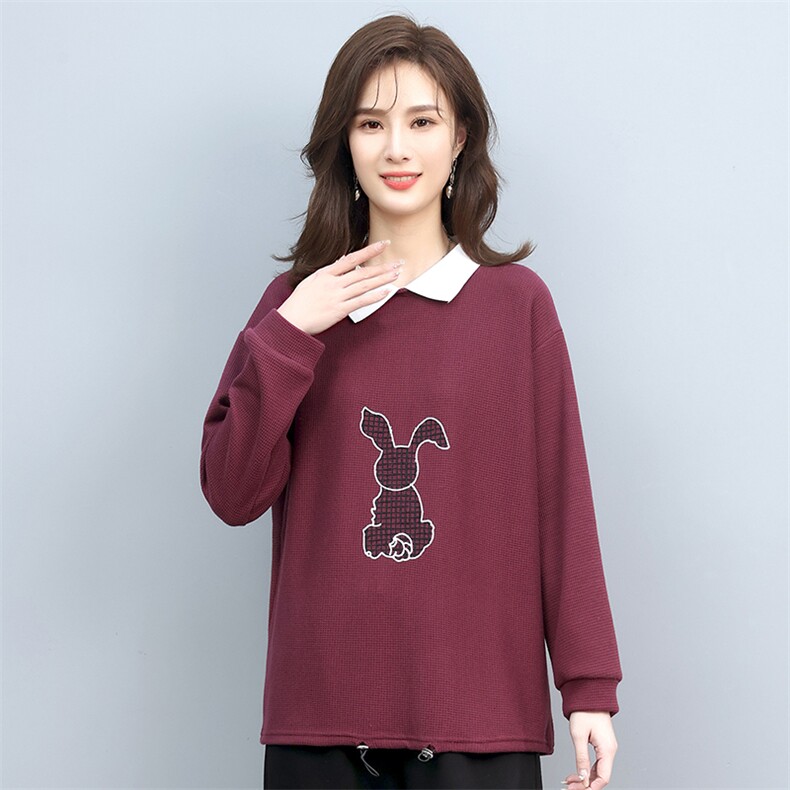 卫衣女春秋宽松大码显瘦拼接刺绣卫衣女T恤两件套,女装衬衫,叶笙衣