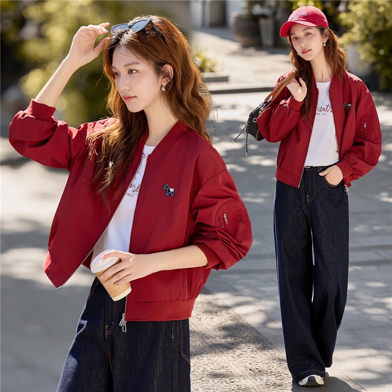 宽松短款棒球服女2026秋季新款小个子显瘦休闲拉链夹克外套,女装短外套,梦懿尔
