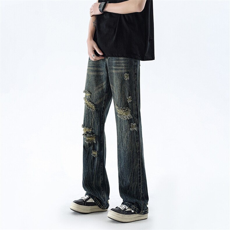 B221美式ins高街暗黑小众夏季重工艺破洞牛仔裤LK24178-P65控88,男装牛仔裤,电商B221