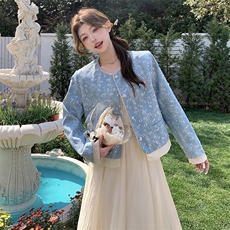 小香风蓝色亮片外套短款女春秋2025新款韩版宽松小个子夹克衫上衣，女装短外套，浙宝208A