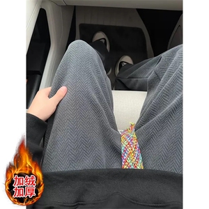 加绒麦穗纹休闲裤子男秋季2025潮牌长裤百搭宽松阔腿卫裤CAR622图片