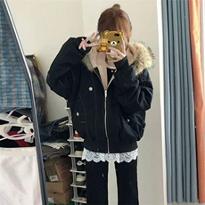 现货重磅boxy短款棉衣座山雕大毛毛领男女棉服水洗工装厚外套，男装棉衣，电商A486