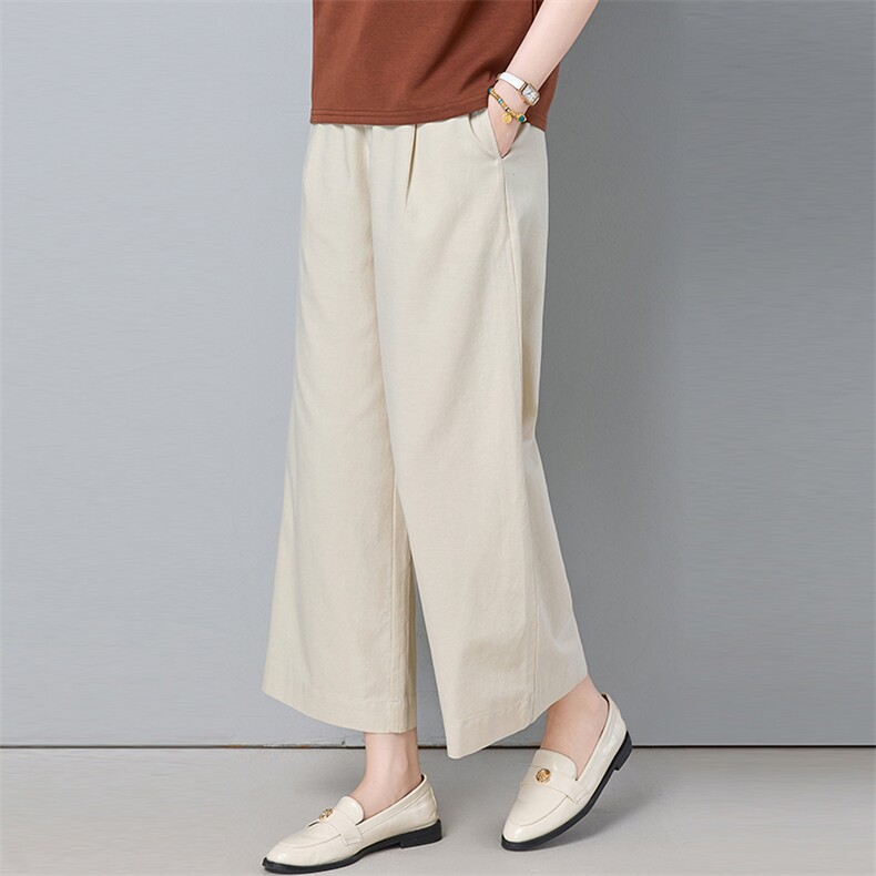 2025年夏季宽松人棉薄款纽扣九分裤原创设计直筒裤252款，女装休闲裤，秋牧寒烟