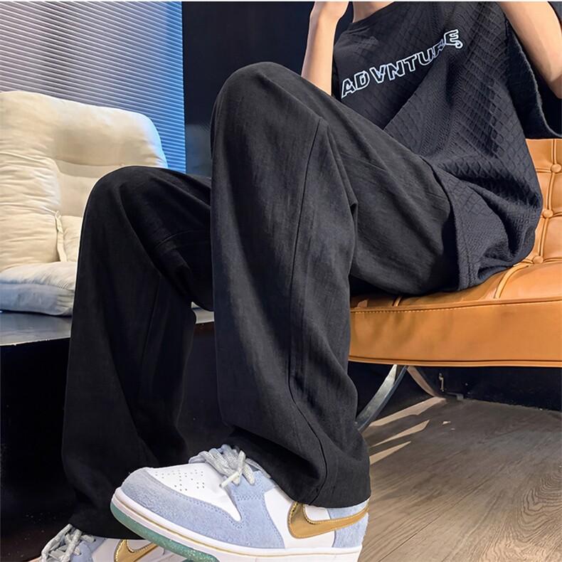 8059特批45夏季薄款透气耐磨男直筒长裤麻休闲宽松垂感阔腿裤，男装休闲裤，电商A178