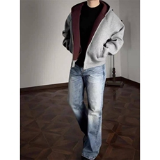 网图现货酒红配灰连帽开衫卫衣外套潮WT199-P63，女装短外套，电商C310