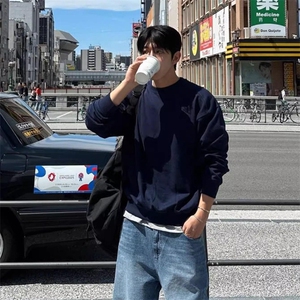 抖音得物高品质 二开支持退换 26春装美式男宽松曼巴纯色圆领卫衣图片