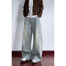 美式水洗弯刀裤男女秋季高街廓形牛仔裤子A166-NL5702-特P40控78，男装牛仔裤，电商A166