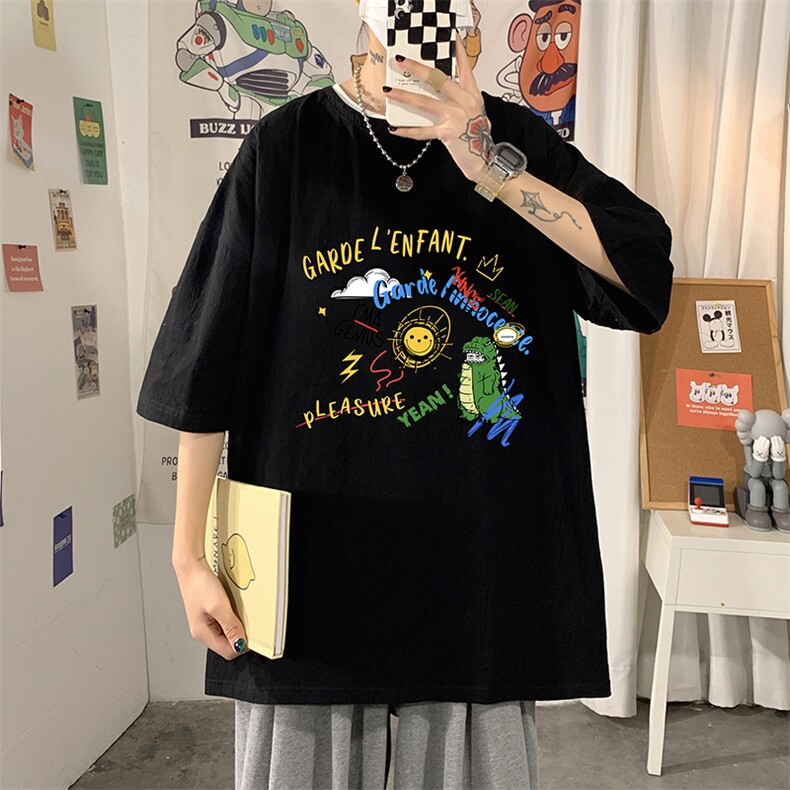 YT26219-P30亚短袖t恤男大码五分袖男宽松七分袖海报风,男装T恤,电商A040
