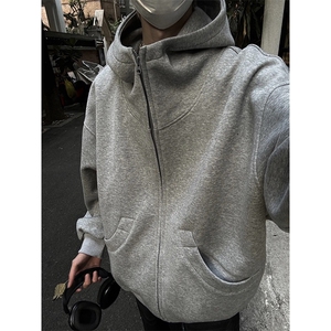 抖音得物高品质 26春装美式高街重磅宽松结构高领连帽卫衣外套W60图片