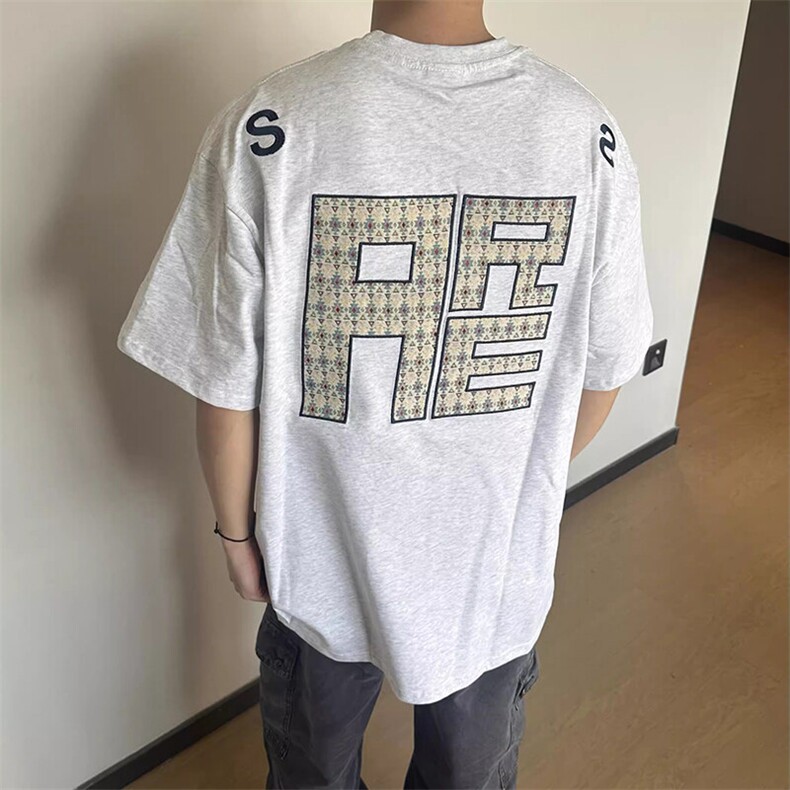 万针全刺绣工艺抖音得物高品质260克重磅纯棉双纱美式高街短袖T恤图片
