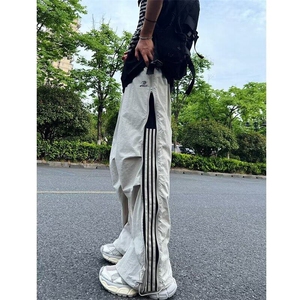 三条杠伞兵裤子男春季速干褶皱工装裤春秋美式潮牌校服阔腿运动裤图片