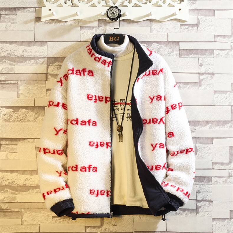 703-Y253-P118冬季高品质定制印花羊羔毛拼色外套双面穿高街,男装棉衣,星座703