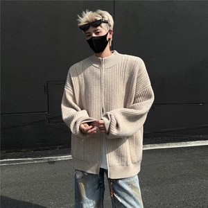 秋冬立领毛衣开衫针织男士慵懒风线衣外套图片